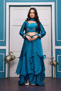 Yash Enterprise Rama Green Vichitra Silk Party Wear Embroidery Crop Top With Blouse Lehenga Choli | Grocsy