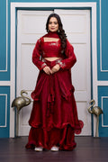Yash Enterprise Maroon Vichitra Silk Party Wear Embroidery Crop Top With Blouse Lehenga Choli | Grocsy