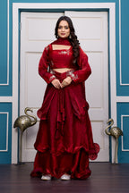Yash Enterprise Maroon Vichitra Silk Party Wear Embroidery Crop Top With Blouse Lehenga Choli | Grocsy