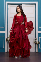 Yash Enterprise Maroon Vichitra Silk Party Wear Embroidery Crop Top With Blouse Lehenga Choli | Grocsy