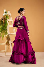 Yash Enterprise Wine Vichitra Silk Party Wear Embroidery Crop Top With Blouse Lehenga Choli | Grocsy