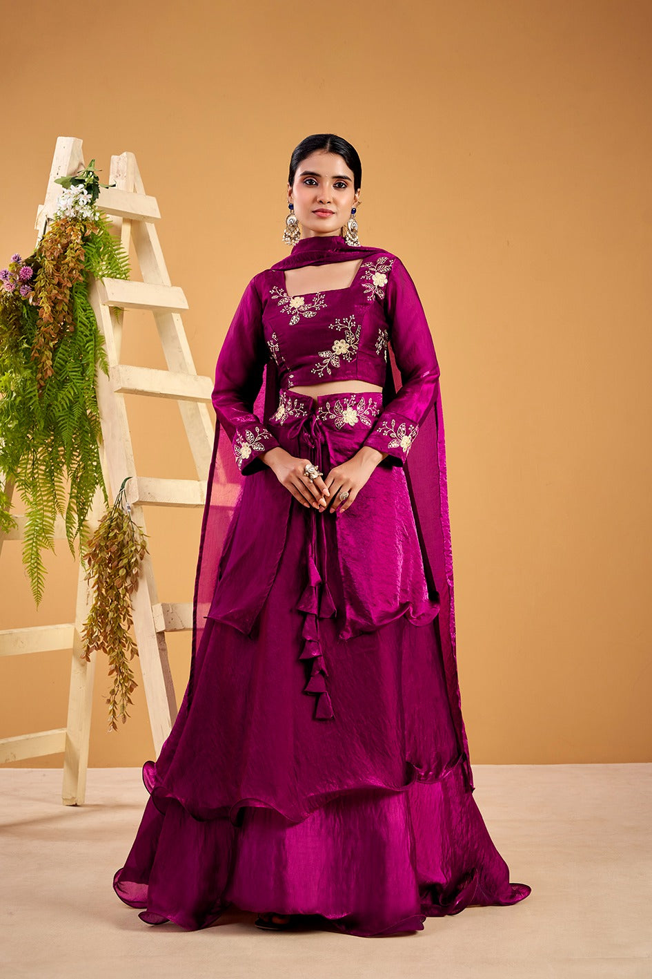 Yash Enterprise Wine Vichitra Silk Party Wear Embroidery Crop Top With Blouse Lehenga Choli | Grocsy