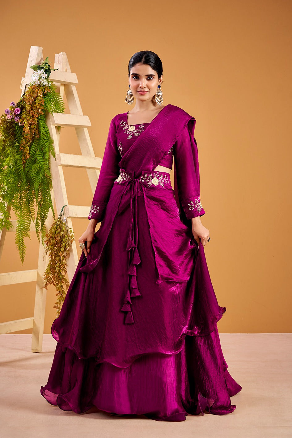 Yash Enterprise Wine Vichitra Silk Party Wear Embroidery Crop Top With Blouse Lehenga Choli | Grocsy
