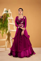 Yash Enterprise Wine Vichitra Silk Party Wear Embroidery Crop Top With Blouse Lehenga Choli | Grocsy