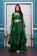 Yash Enterprise Rama Green Vichitra Silk Party Wear Embroidery Crop Top With Blouse Lehenga Choli | Grocsy