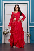 Yash Enterprise Red Vichitra Silk Party Wear Embroidery Crop Top With Blouse Lehenga Choli | Grocsy