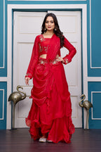 Yash Enterprise Red Vichitra Silk Party Wear Embroidery Crop Top With Blouse Lehenga Choli | Grocsy
