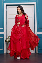 Yash Enterprise Red Vichitra Silk Party Wear Embroidery Crop Top With Blouse Lehenga Choli | Grocsy