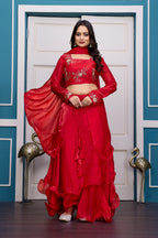 Yash Enterprise Red Vichitra Silk Party Wear Embroidery Crop Top With Blouse Lehenga Choli | Grocsy