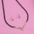Estele Gold-Polished Traditional Mangalsutra Necklace Set with White Austrian Crystals for Women | Grocsy