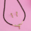 Estele Gold-Polished Twine Braid Mangalsutra Necklace Set with White Austrian Crystals for Women | Grocsy