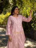 Gharana India Sahiba Chikankari Light Pink Cotton Kurta With Bakhiya Work | Grocsy