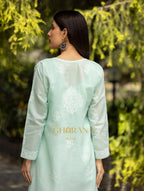 Gharana India Sahiba Chikankari Pastel Green Cotton Kurta With Bakhiya Work | Grocsy