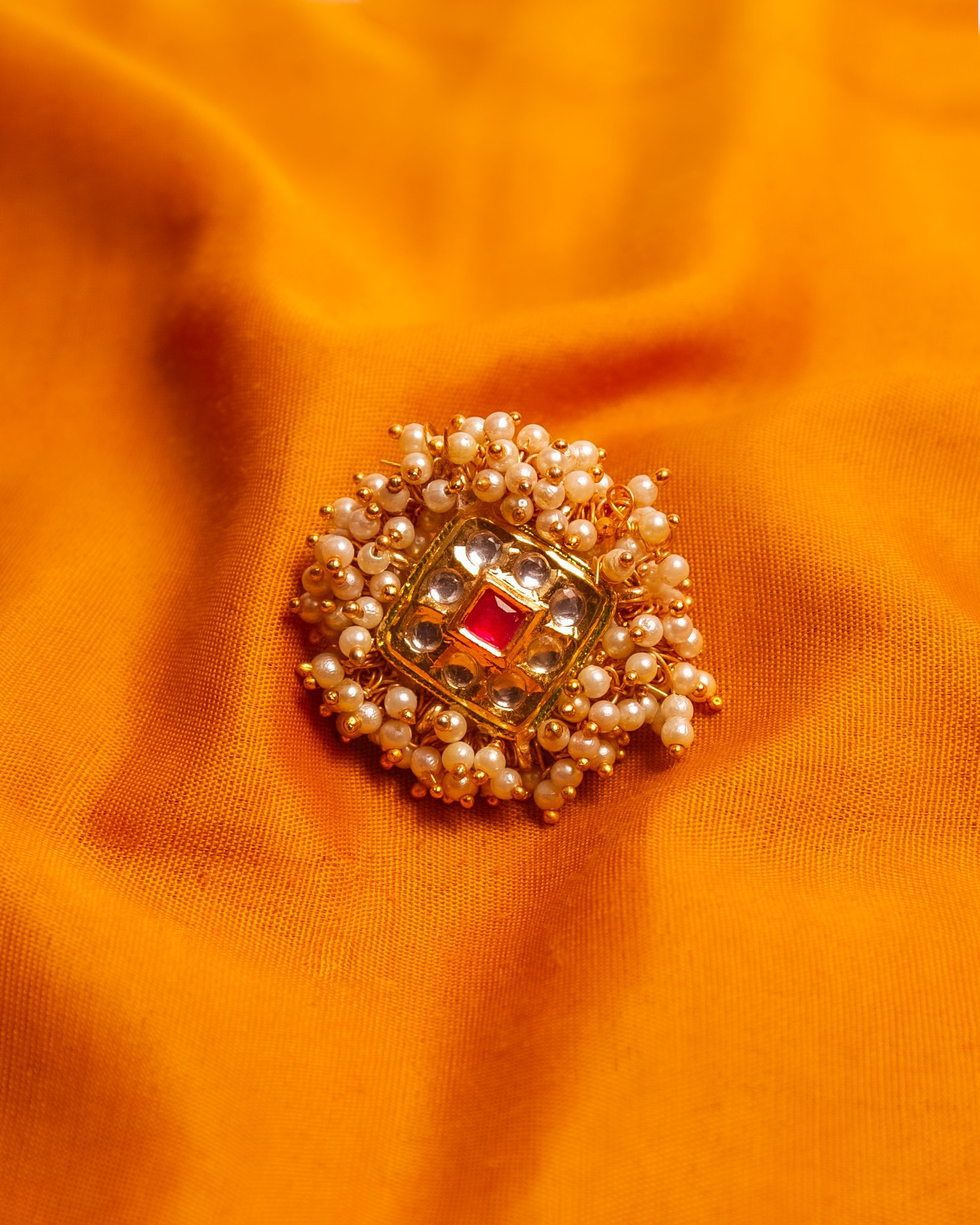 Gold-Polished Alloy Ethnic Designer Cocktail Ring - The Pari | Grocsy