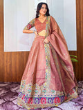 Tulsi Art Elegant Rust Silk Sequins Embroidered Lehenga Choli With Dupatta | Grocsy