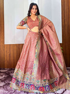 Tulsi Art Elegant Rust Silk Sequins Embroidered Lehenga Choli With Dupatta | Grocsy