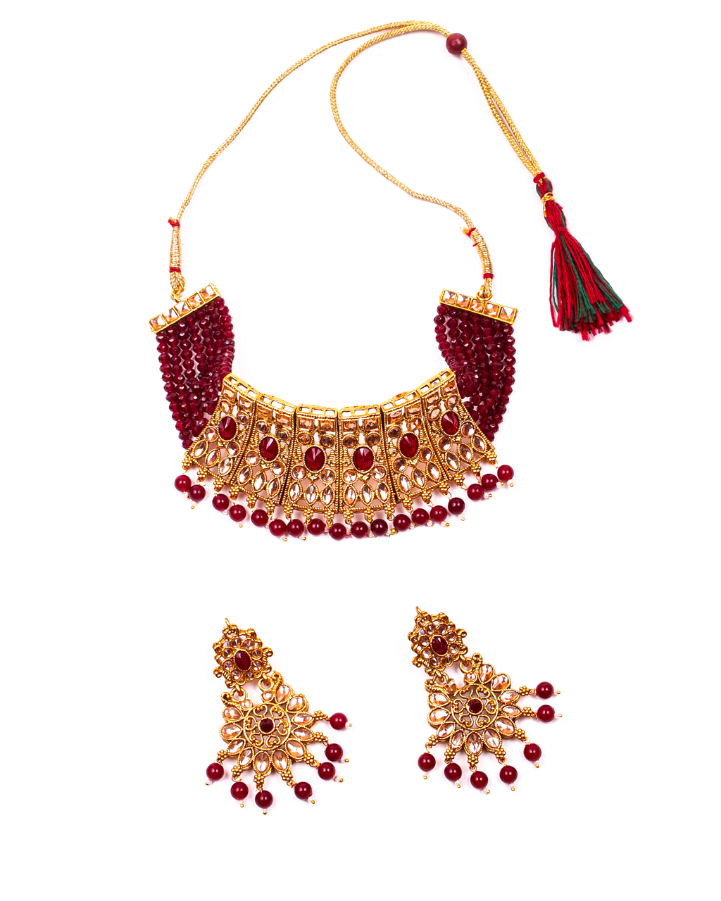 Gold-Polished Alloy Crystal & Alloy Designer Choker Necklace - The Pari | Grocsy