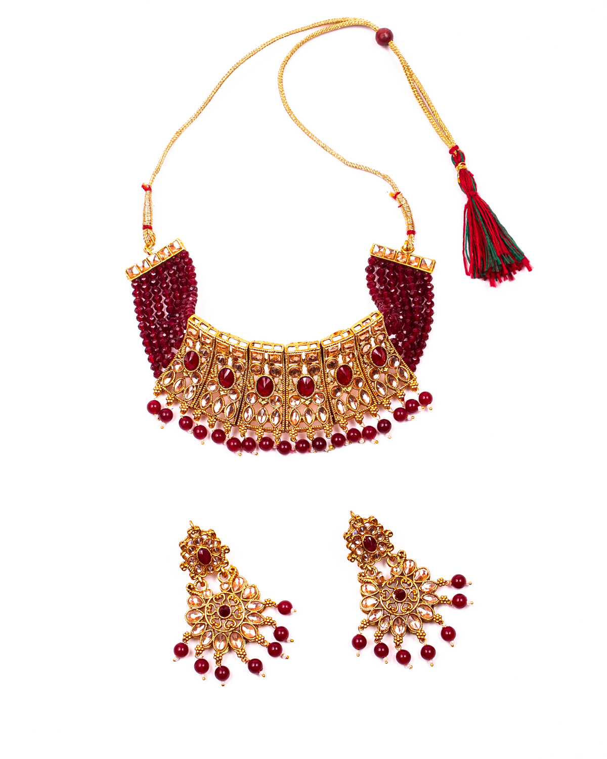 Gold-Polished Alloy Crystal & Alloy Designer Choker Necklace - The Pari | Grocsy