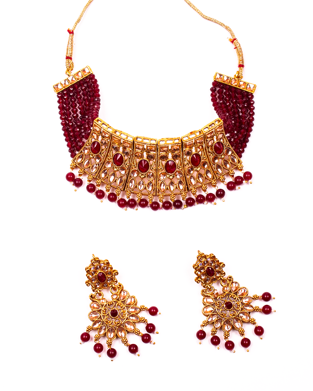 Gold-Polished Alloy Crystal & Alloy Designer Choker Necklace - The Pari | Grocsy