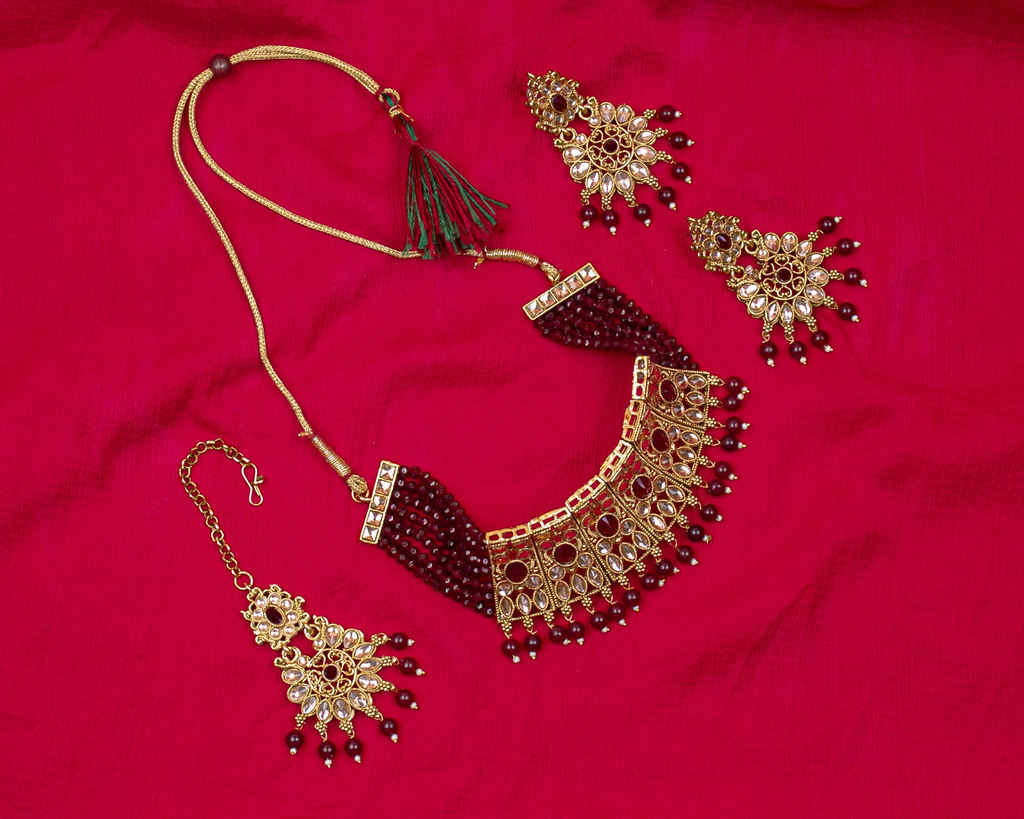 Gold-Polished Alloy Crystal & Alloy Designer Choker Necklace - The Pari | Grocsy