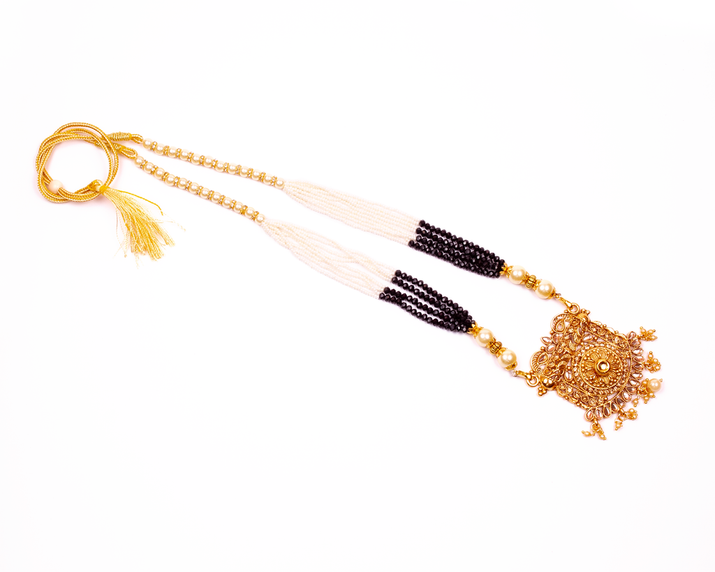 Gold-Polished Alloy Pearl And Beads Mala Pendant Set - The Pari | Grocsy