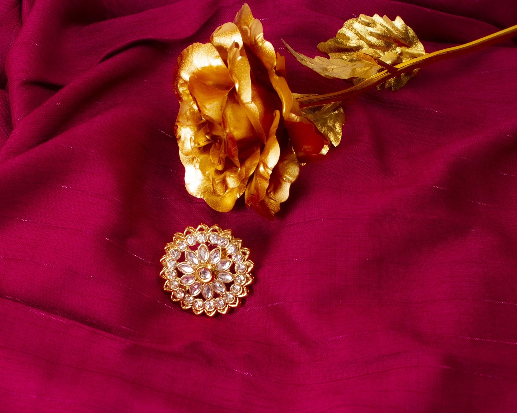 Gold-Polished Alloy Classic Ethnic Cocktail Ring - The Pari | Grocsy