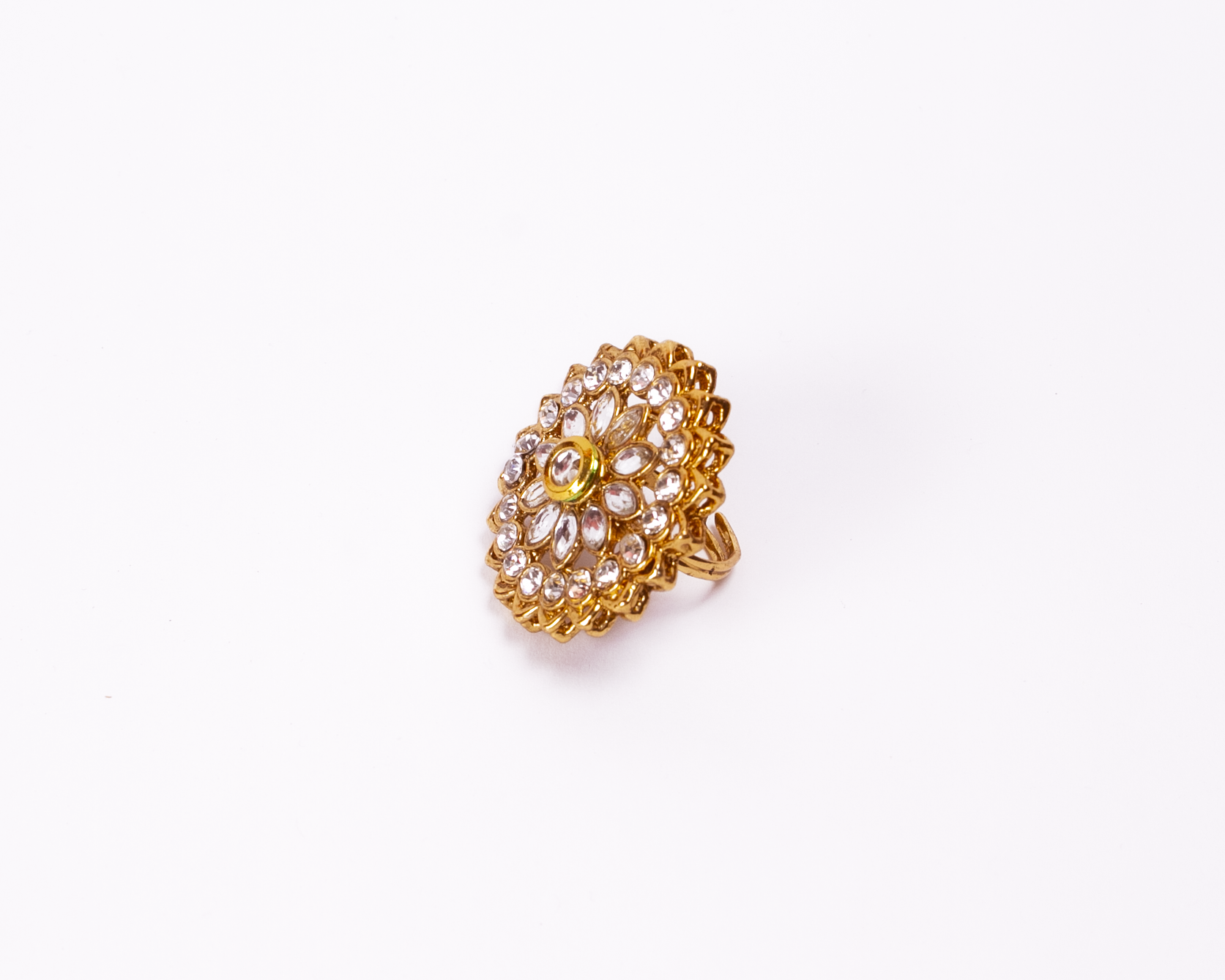 Gold-Polished Alloy Classic Ethnic Cocktail Ring - The Pari | Grocsy