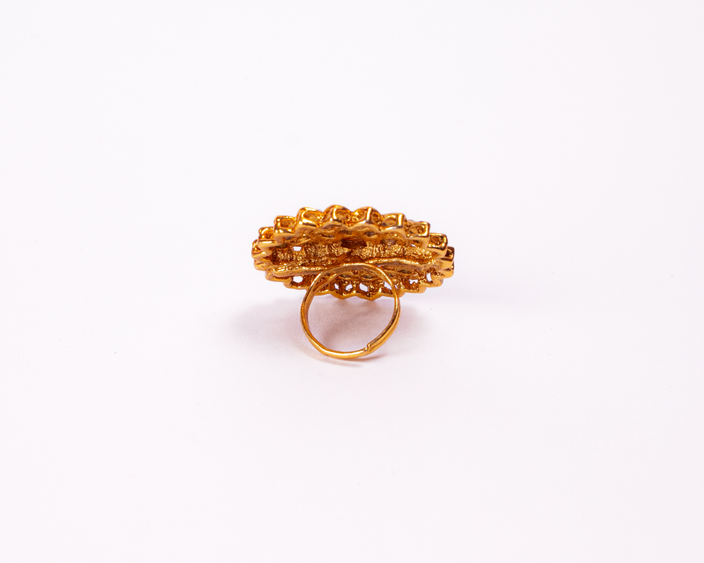Gold-Polished Alloy Classic Ethnic Cocktail Ring - The Pari | Grocsy