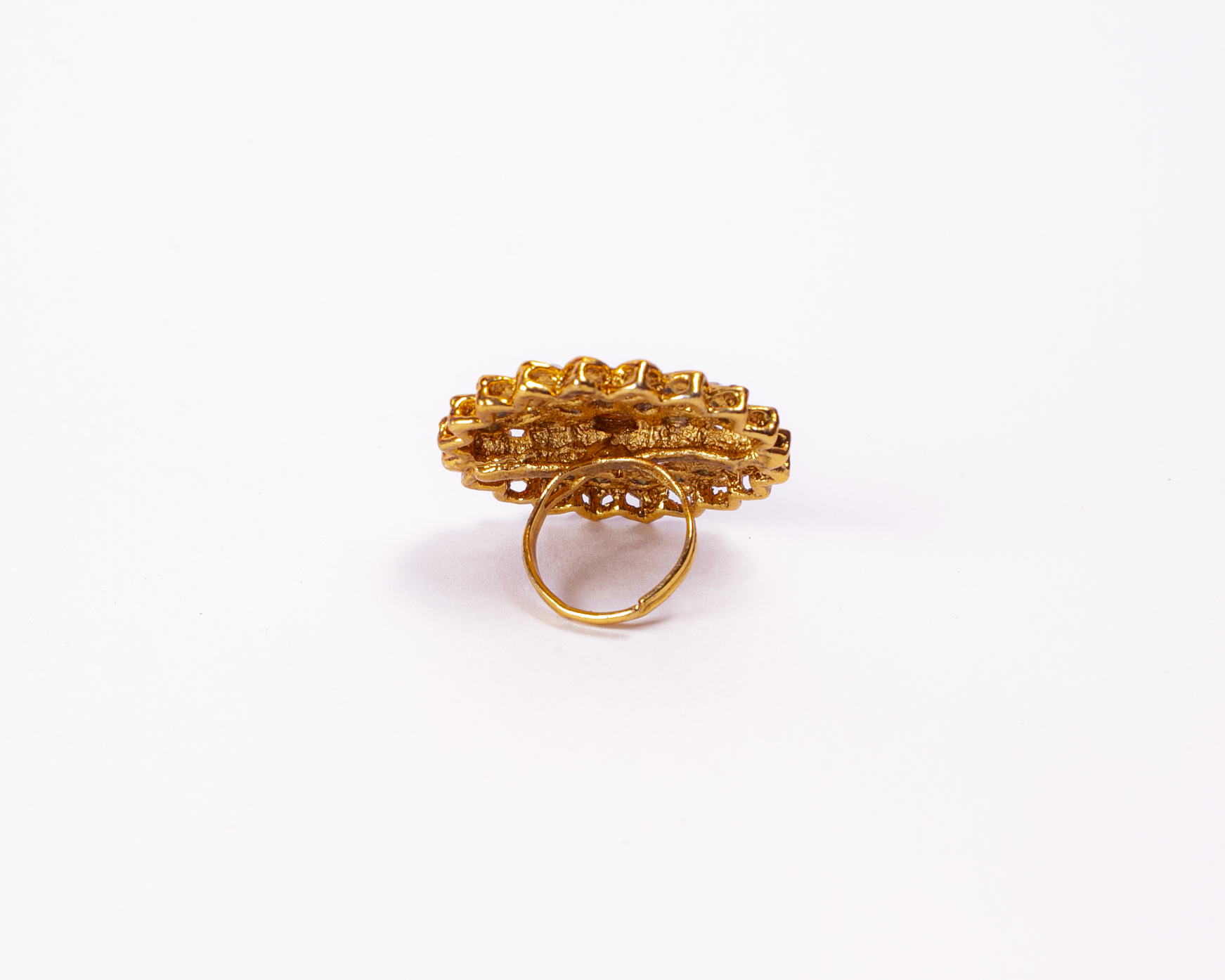 Gold-Polished Alloy Classic Ethnic Cocktail Ring - The Pari | Grocsy