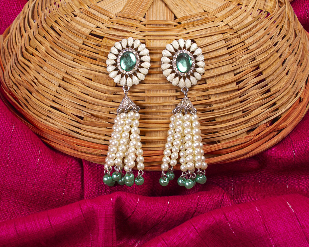 Gold-Polished Alloy Pearl Round Designer Earrings - The Pari