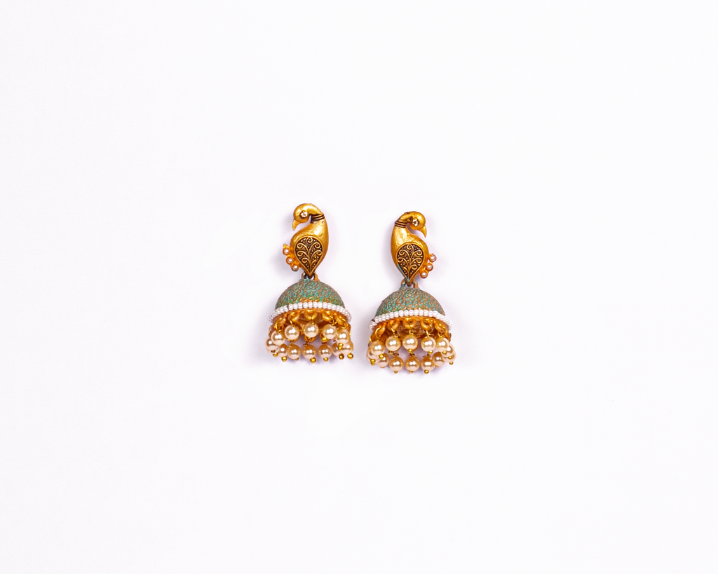 Gold-Polished Alloy Peacock Shape Jhumki Earrings - The Pari