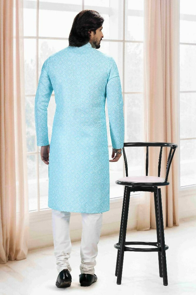 Raivat Ethnic Cotton Thread Work Kurta Pajama In Sky Blue Colour | Grocsy