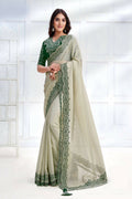 Green Net Organza Georgette Cord & Sequence Embroidered Saree - Mohmanthan Majestica | Grocsy