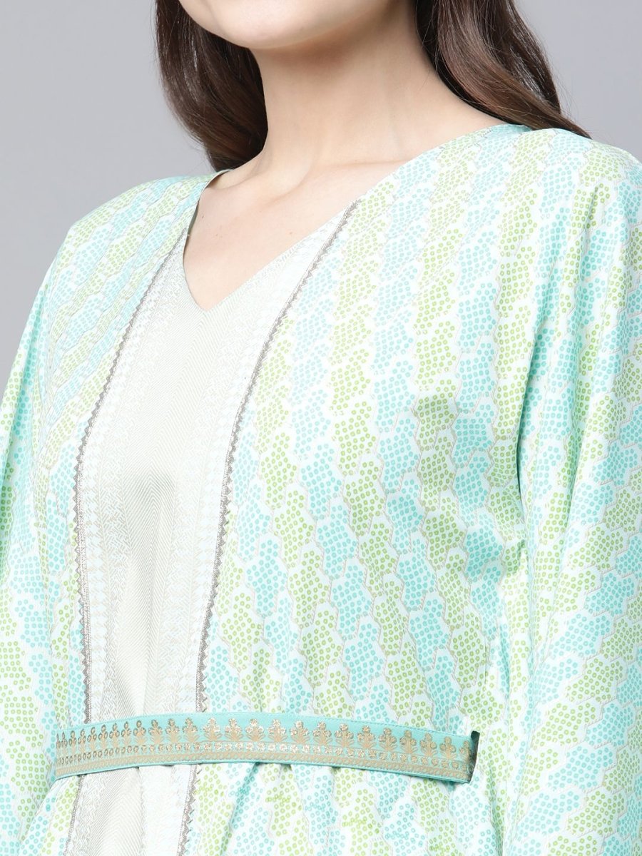 Ahalyaa Women Sea Green Crepe Printed Kaftan Kurta | Grocsy
