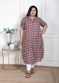 Miravan Women's Plus Size Cotton Floral Printed Cream A-Line Kurta with Buttons | Grocsy