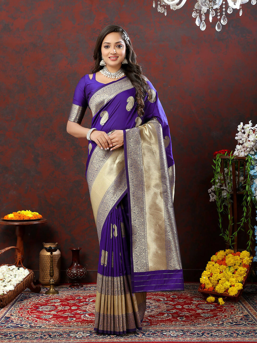 Lorenvalley Fashion Purple Soft Silk Woven Design Gold Zari Weaving Saree | Grocsy