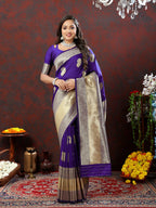 Lorenvalley Fashion Purple Soft Silk Woven Design Gold Zari Weaving Saree | Grocsy