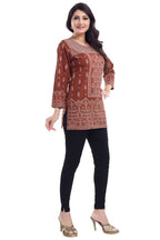 Snehal Creations Rust Faux Crepe Short Kurti Tunic Top | Grocsy