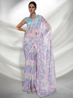 Blue Georgette Sequence Embroidery Saree With Unstitched Blouse Piece - Rajal | Grocsy