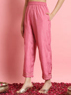 Vellora Blush Pink Silk Blend Readymade Suit with Embroidery Details | Grocsy