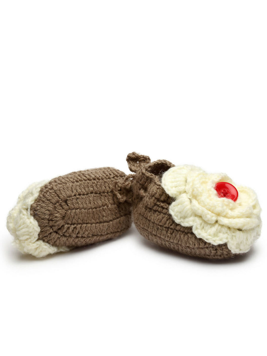 Chutput Kids Woollen Hand Knitted Flower Detailed Booties - Brown | Grocsy