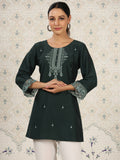 Dark Green Chinon Embroidered Straight Top - Zeny | Grocsy