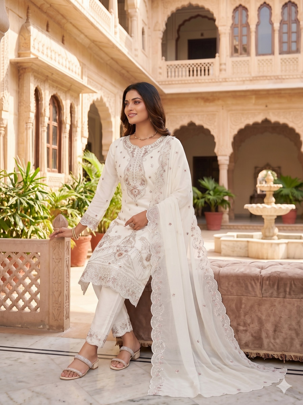 Teeya Creation Womens New Trendy Silk With Heavy Embroiedery With Sequence Work White Kurta Set | Grocsy