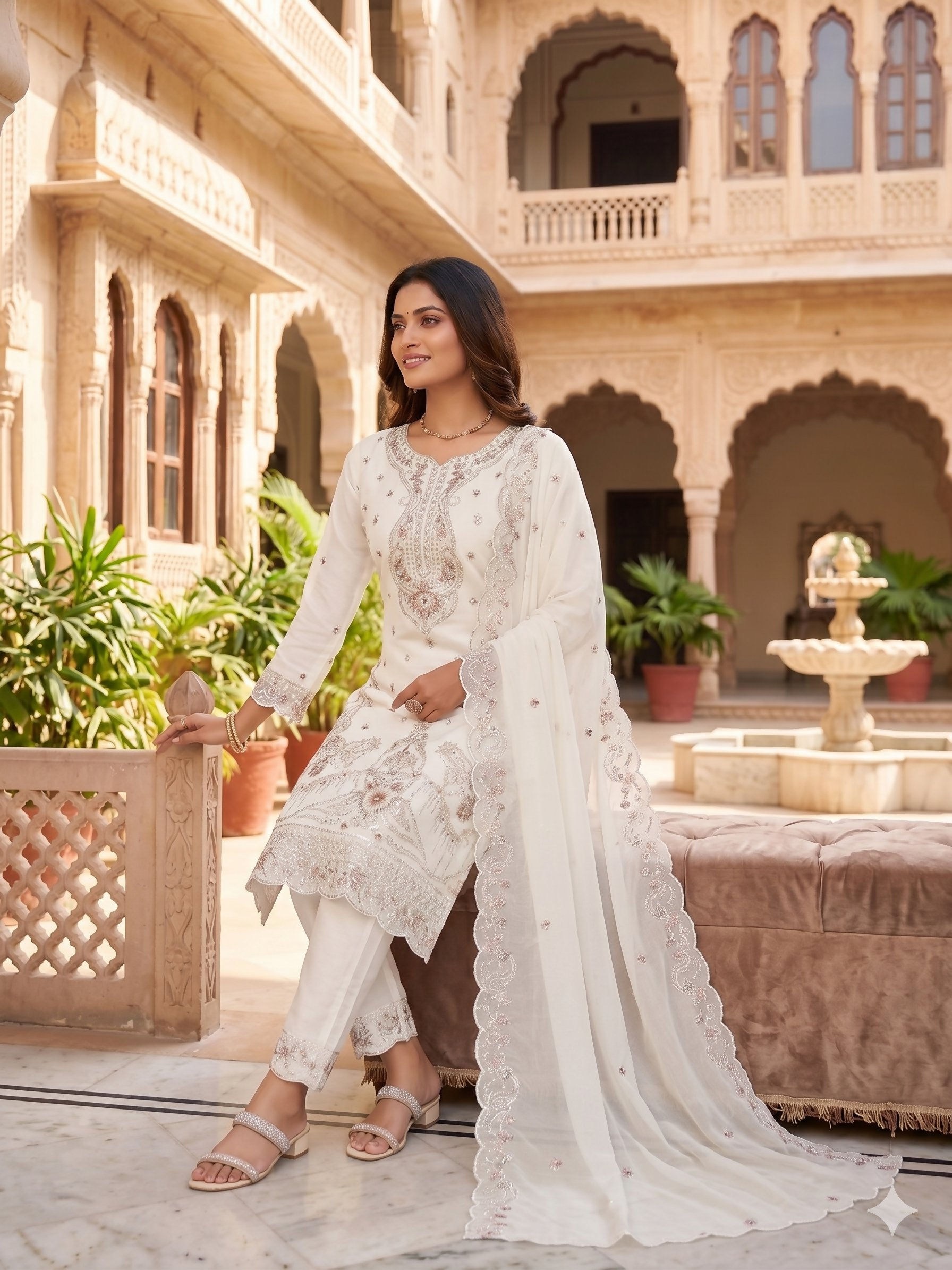 Teeya Creation Womens New Trendy Silk With Heavy Embroiedery With Sequence Work White Kurta Set | Grocsy