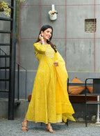 Yufta Women Yellow Handblock Printed Kurti And Trouser With Dupatta | Grocsy