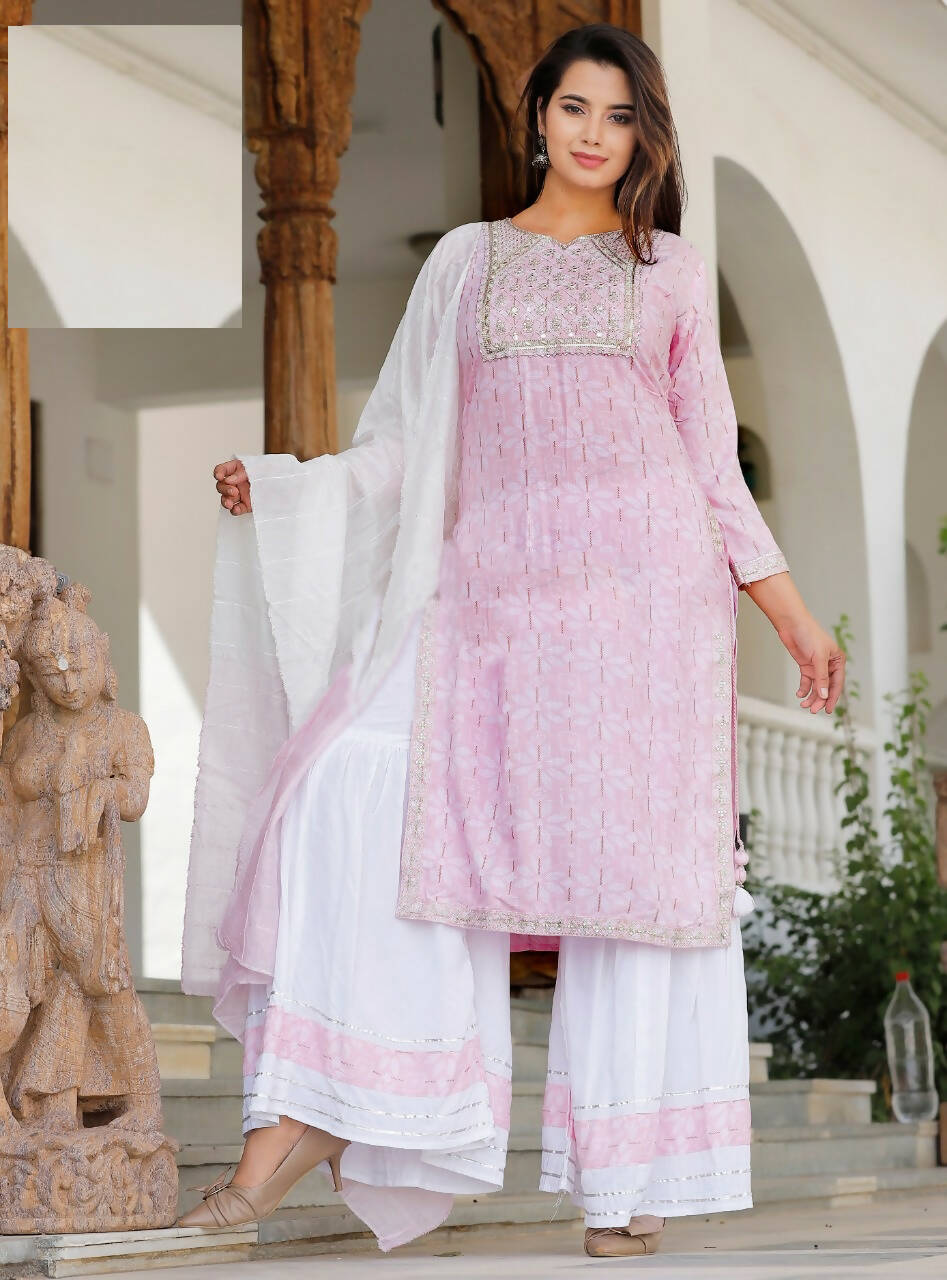 Vamika Embroidery Beautiful Rayon Pink Party Wear/Casual Wear Kurta Set/Suit | Grocsy