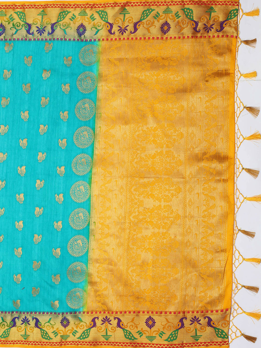 Mimosa Women's Turquoise Kanchipuram Silk Saree | Grocsy