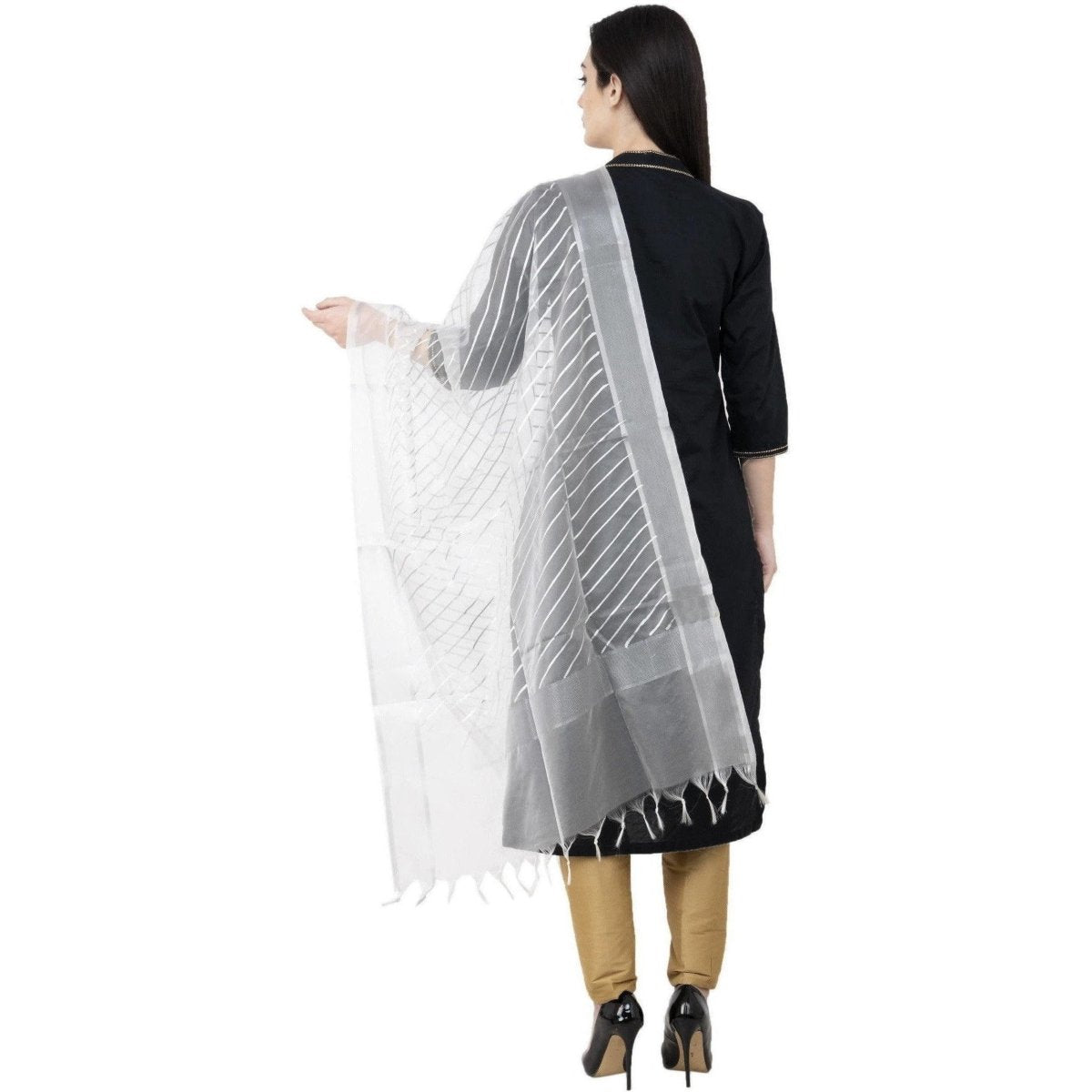 A R Silk Silver Leheriya Fancy Dupatta White Color Dupatta or Chunni | Grocsy