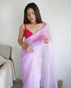 Vamsee Sheetal Lavender Organza Saree | Grocsy