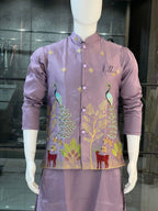 SDF Ready to Wear Purple Kurta Koti Pyjama set | Grocsy